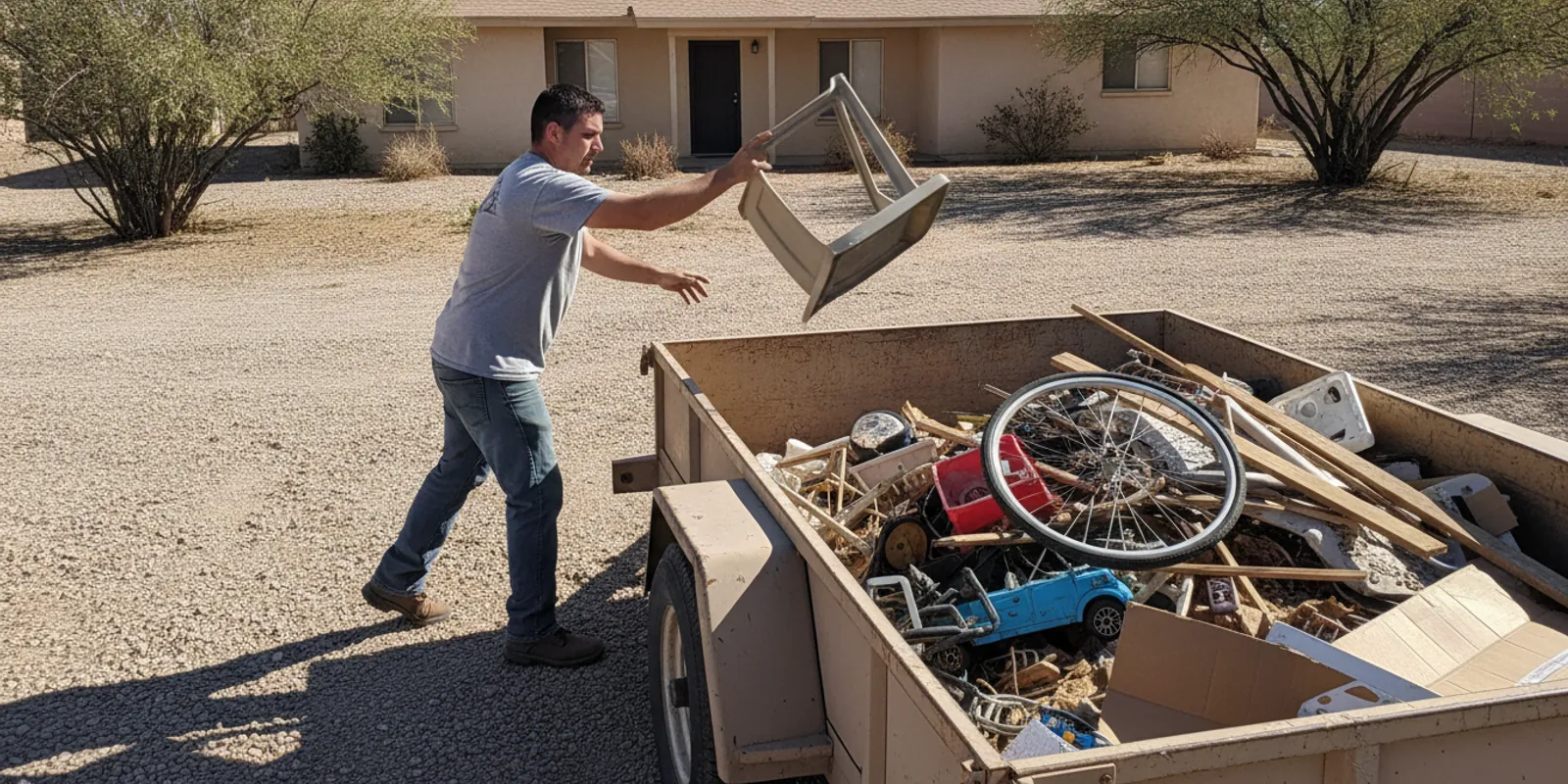 Same-day junk removal crew hauling items in Horizon City